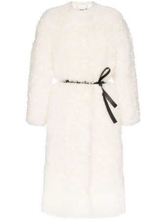 Givenchy Shearling Belted Coat BWC05H700M White | Farfetch