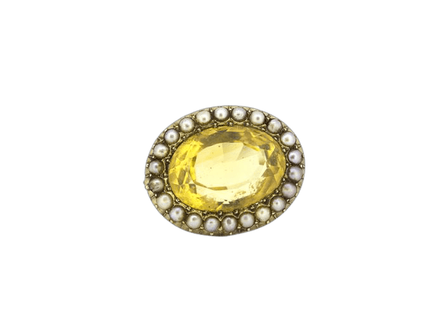 15 kt. Gold - Antique Victorian citrine and seed pearl brooch