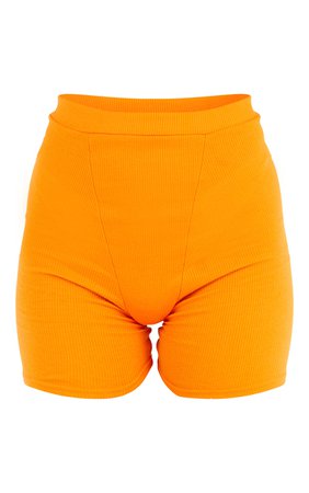 Bright Orange Ribbed Cycle Shorts | PrettyLittleThing USA