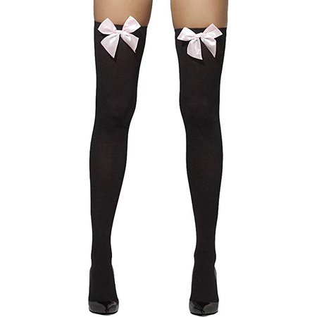 Fever Women's Opaque Hold-Ups with Bows, Black with Pink Bows, One Size,5020570427637: Smiffys: Amazon.co.uk: Toys & Games