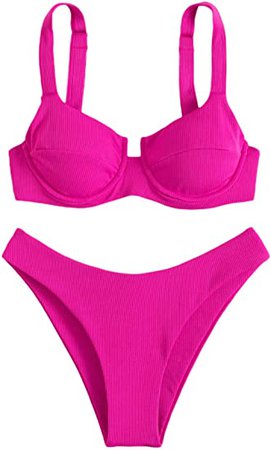 Amazon.com: SheIn Women's Two Piece Swimsuit Tie Back Wireless Bikini Set High Cut Rib Bathing Suit : Clothing, Shoes & Jewelry