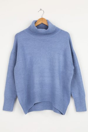Dusty Blue Sweater - Oversized Sweater - Turtleneck Sweater - Lulus
