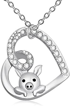 Amazon.com: TUSHUO Delicate Cute Hollow Heart Lovely Pig Pendant Necklace Piggy Crystal Jewelry for Women Girls Birthday (Silver): Jewelry