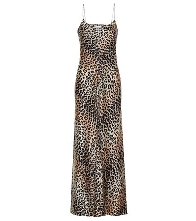 Leopard-printed silk slip dress