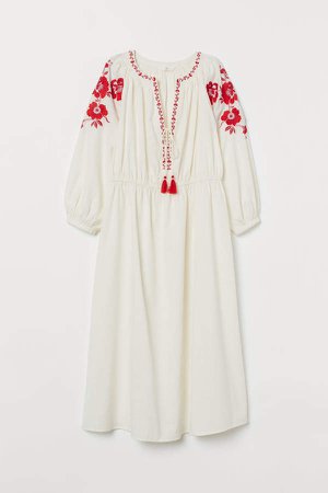 Embroidered Cotton Dress - White