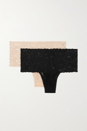 Black Retro set of two stretch-lace thongs | Hanky Panky | NET-A-PORTER
