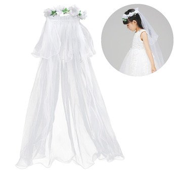 White Flower Girl Bridal Veils Two Layers White Wedding Flowers Garland Veils Hairband Hair Wreath Veil for Wedding Accessories-Leather bag