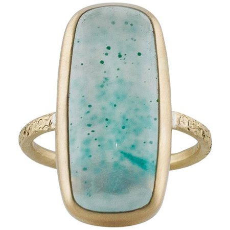 Large Cushion Silicated Green and Teal Chrysocolla Gold Ring For Sale at 1stdibs