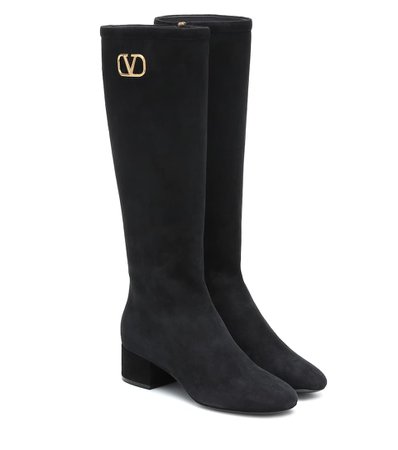 Valentino - Valentino Garavani VLOGO suede knee-high boots | Mytheresa