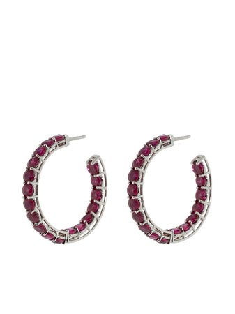 BAYCO 18kt white gold ruby hoop earrings