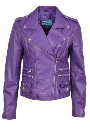 Ladies Purple Biker Style Motorcycle Designer Nappa Leather Jacket