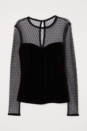 Velour and Mesh Top - Black