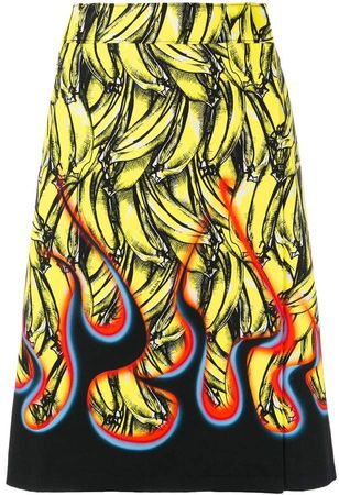 banana-print A-line skirt
