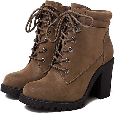 Amazon.com | Sivellya Women's Ankle Booties Lace Up Casual High Heel Black Olive green Size 6-13 | Ankle & Bootie