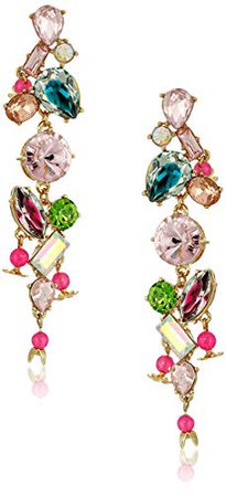 Betsey Johnson Mixed Stone Linear Drop Earrings: Jewelry