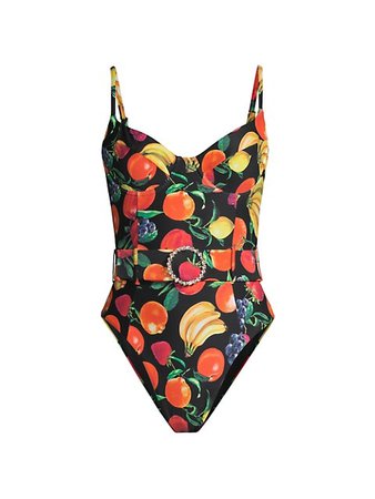 WeWoreWhat Danielle Fruit-Print Belted One-Piece Swimsuit | SaksFifthAvenue