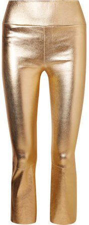 Cropped Metallic Leather Flared Pants - Gold