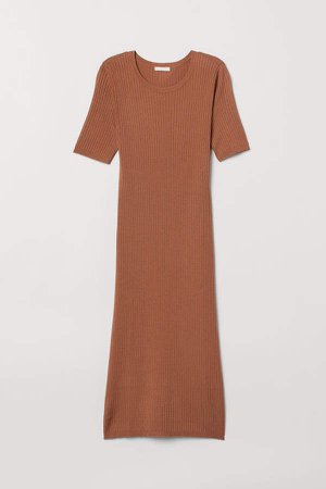 Ribbed Jersey Dress - Beige