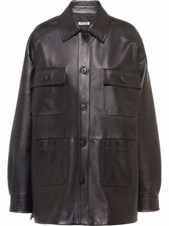 Shop Miu Miu flap-pocket button-front leather jacket with Express Delivery - FARFETCH