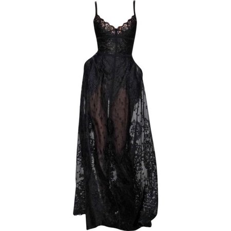 Long Lace Slip Dress Black