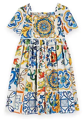 Dolce & Gabbana Kids' Majolica-Tile-Print Cotton Poplin Dress | Barneys New York
