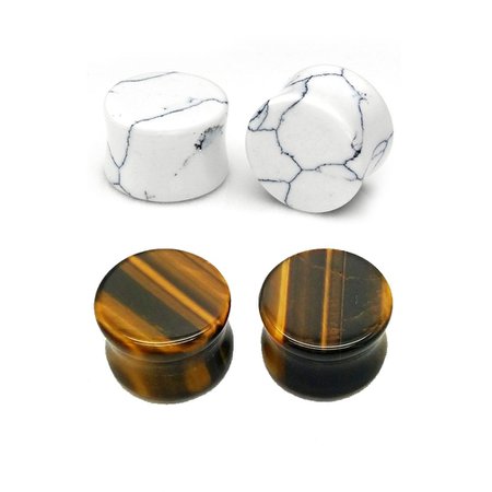 HQLA 2 Pairs White Howlite Organic & Tiger Eye Brown Natural Stone Double Flared Flesh Tunnels Ear Plugs Gauges Stretcher Expander Silicone Body Piercing Jewelry,2g-5/8 (6mm-16mm) 2g-5/8 (6mm-16mm) (00g(10mm)) [1541590166-112652] - $5.62