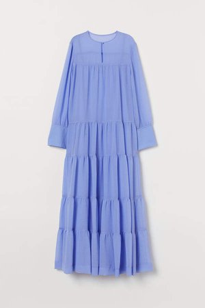 Wide-cut Chiffon Dress - Blue