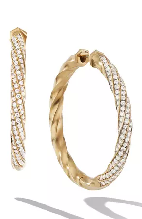 David Yurman Cable Edge Hoop Earrings in Recycled 18K Yellow Gold with Pavé Diamonds | Nordstrom
