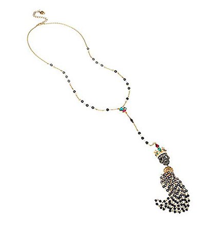Betsey Johnson "Skeletons After Dark" Beaded Skull Long Y Necklace: Clothing