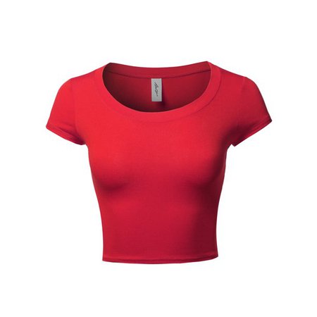 A2Y - A2Y Women's Basic Solid Printed Scoop Neck Cap Sleeve Fitted Crop Rayon Top Tee Shirt Red L - Walmart.com - Walmart.com