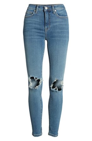 Free People Ripped High Waist Skinny Jeans blue