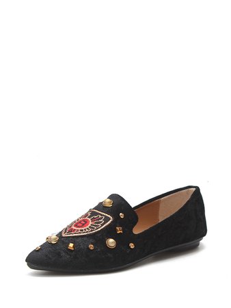 Studded Decor Embroidered Flats
