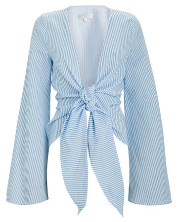 Caroline Constas Striped Linen Tie-Front Shirt | INTERMIX®
