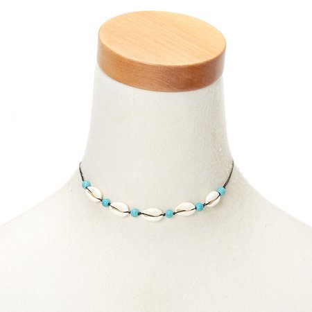 Cowrie Shell Bead Choker Necklace - Turquoise | Claire's US