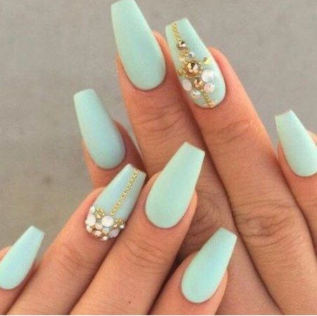 teal and gold nails