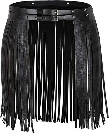 Amazon.com: KKmeter Women's Faux Leather Waistband Fringe Tassel Skirt Hippie Boho High Waist Adjustable Double Waist Belt Skirt Clubwear (Black) : Clothing, Shoes & Jewelry
