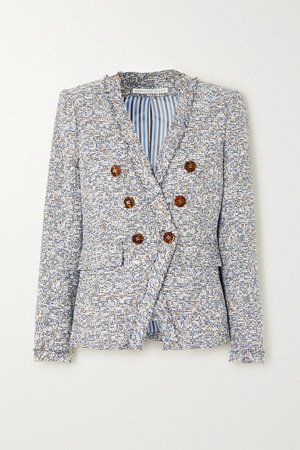 Gray Cedric Dickey double-breasted frayed cotton-blend tweed blazer | Veronica Beard | NET-A-PORTER