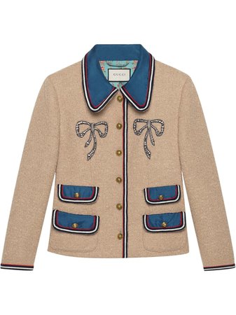Gucci Wool Jacket With Crystal Bows - Farfetch