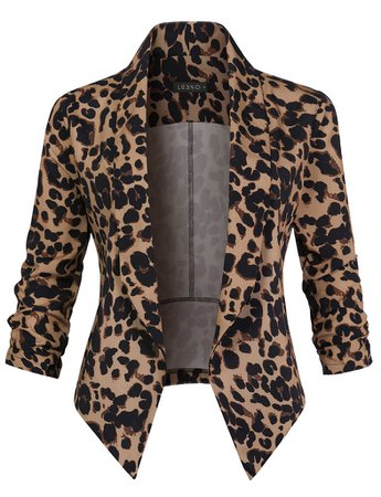 LE3NO Womens Casual Lightweight Leopard Print Blazer Jacket | LE3NO brown