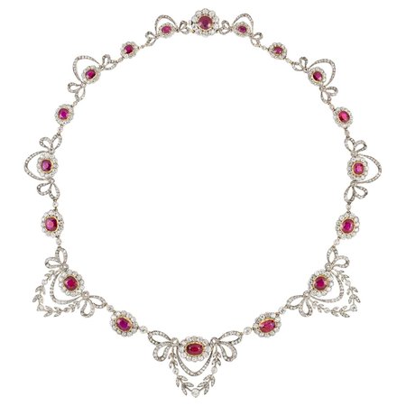 Edwardian Ruby and Diamond Necklace For Sale at 1stDibs
