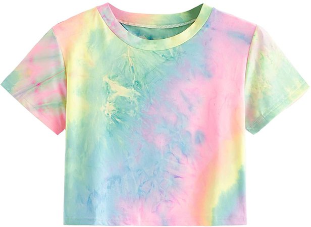 SweatyRocks Women's Short Sleeve Tie Dye Crop T-Shirt Casual Tee Tops Pink Blue Large at Amazon Women’s Clothing store