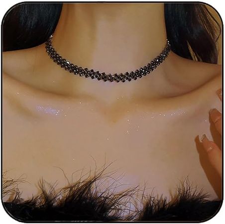 Amazon.com: EARENT Rhinestone Choker Necklaces Black Crystal Row Necklace Chain Sparkly Minimalist Prom Party Neck Jewerly for Women and Girls (C-Black): Clothing, Shoes & Jewelry