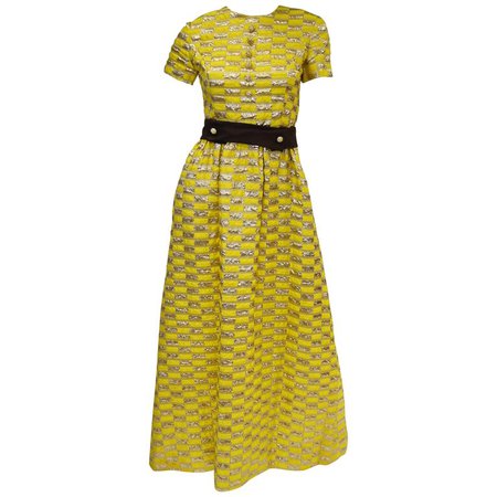 1960s Oscar de la Renta Yellow and Gold Checkerboard Print Evening Dress For Sale at 1stdibs