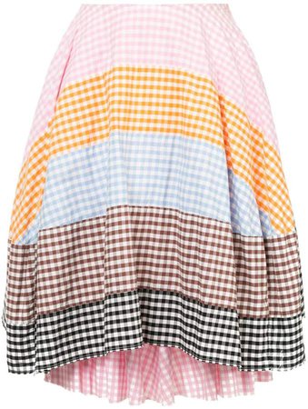 Pre-Owned checkered patchwork skirt