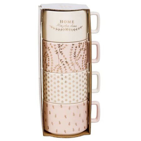 Set mit 4 Tassen aus weißer und rosa Fayence Florette | Maisons du Monde