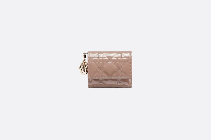Lady Dior Lotus Wallet Warm Taupe Patent Cannage Calfskin | DIOR