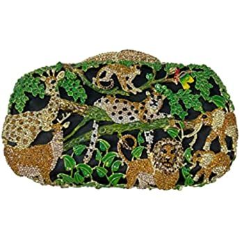 Forest Animal Pattern Style Crystal Clutch Purses for Women Formal Evening Bags (Green) Medium: Handbags: Amazon.com