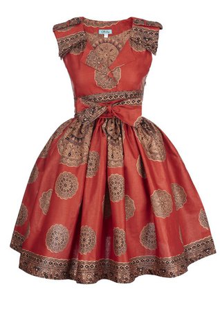 red orange african print dress
