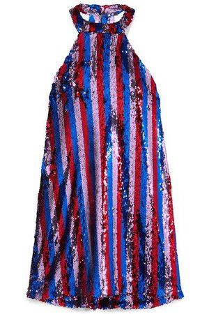 Halpern - Striped sequined tulle halterneck mini dress