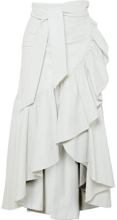 Ruffled Leather Skirt - White